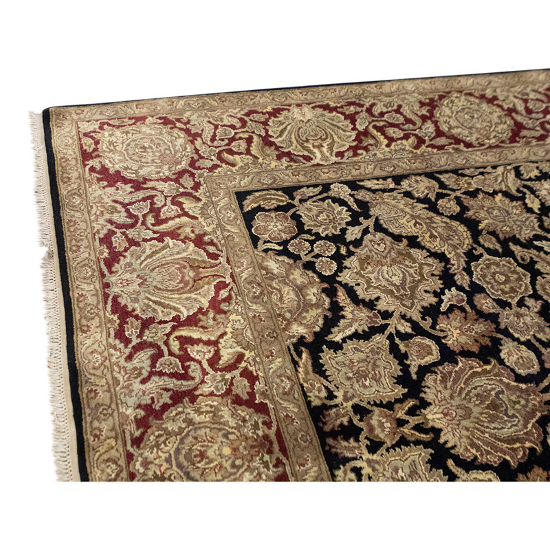 Tapis noir / rouge / beige noué à la main de haute qualité