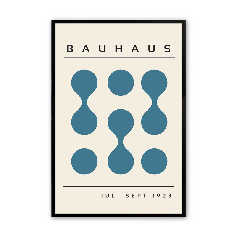 Imprimé Bauhaus incurvé bleu, Cadre photo noir simple, H 17 po x l 13 po, Composition du Bauhaus