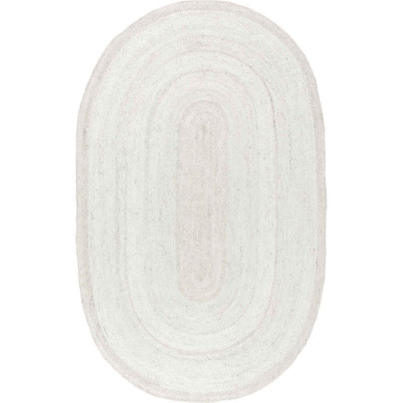 Tapis blanc tressé à la main Ikin, Ovale 2 pi 3 po x 4 pi