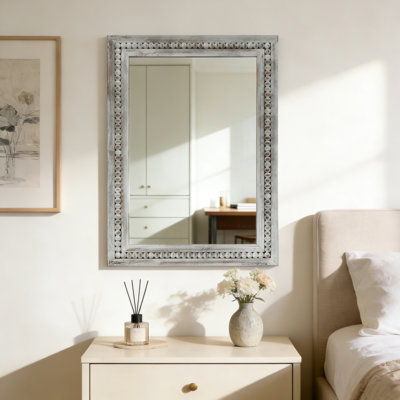 Miroir mural décoratif décoratif en bois massif avec cadre perlé