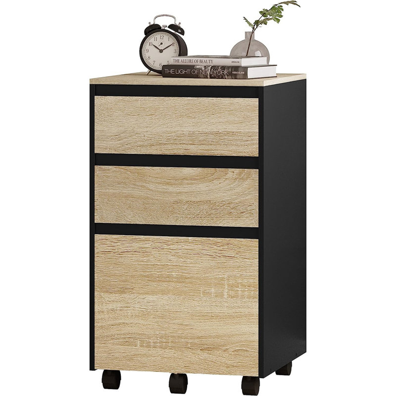 Orrin 40cm Wide 3 -Drawer Mobile File Cabinet, Black/Light Wood