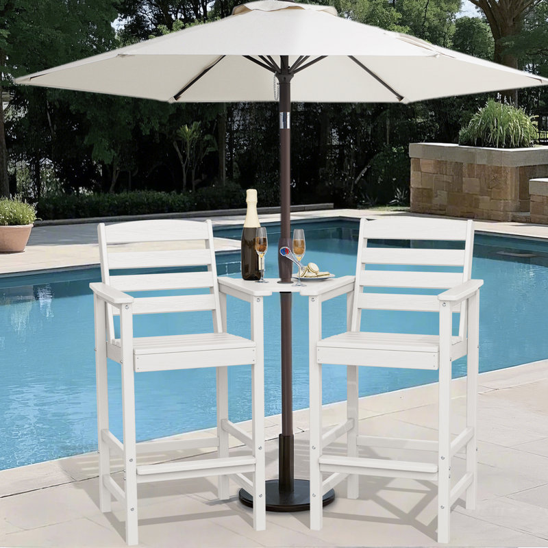 Wolak HDPE Outdoor Tall  Adirondack Chair With Table, White