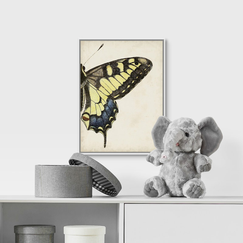 Art sur toile pour enfants big papillon, H 36 po x l 12 po x P 1,2 po, Cadre pour toile flottant blanc