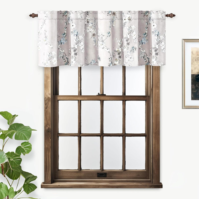Mackenzie Blue and Gray Floral Polyester Rod Pocket Valance
