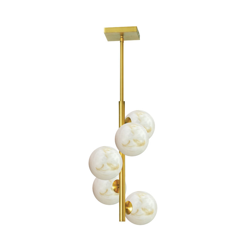 Luminaire suspendu 5 lumières Jarman - Albâtre, Laiton vieilli