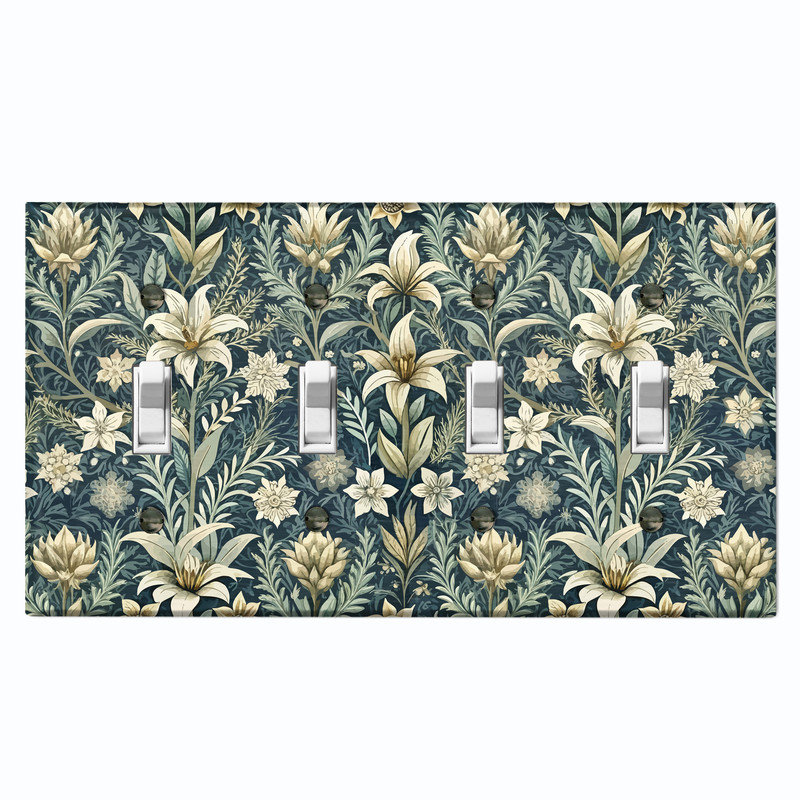 Couvercle de plaque d'interrupteur en métal; Bascule standard à 4 bandes - Fleurs élégantes de style William Morris