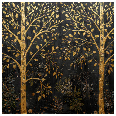Golden Trees sur tapis de bain noir