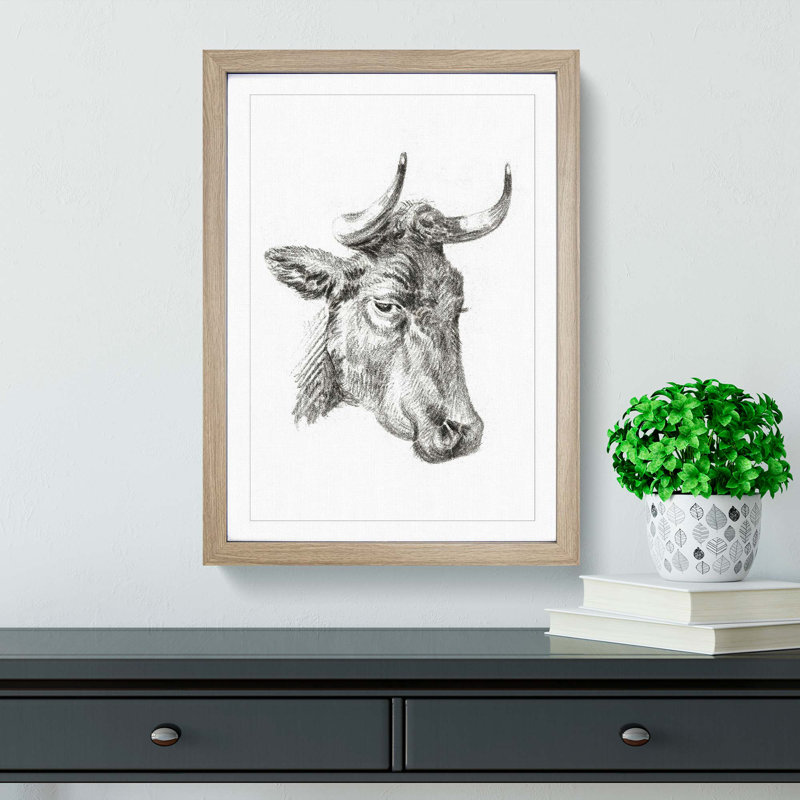 An Illustration Of A Cow by Jean Bernard - Single Picture Frame Print, 33cm H x 24cm W x 2cm D, Oak Framed