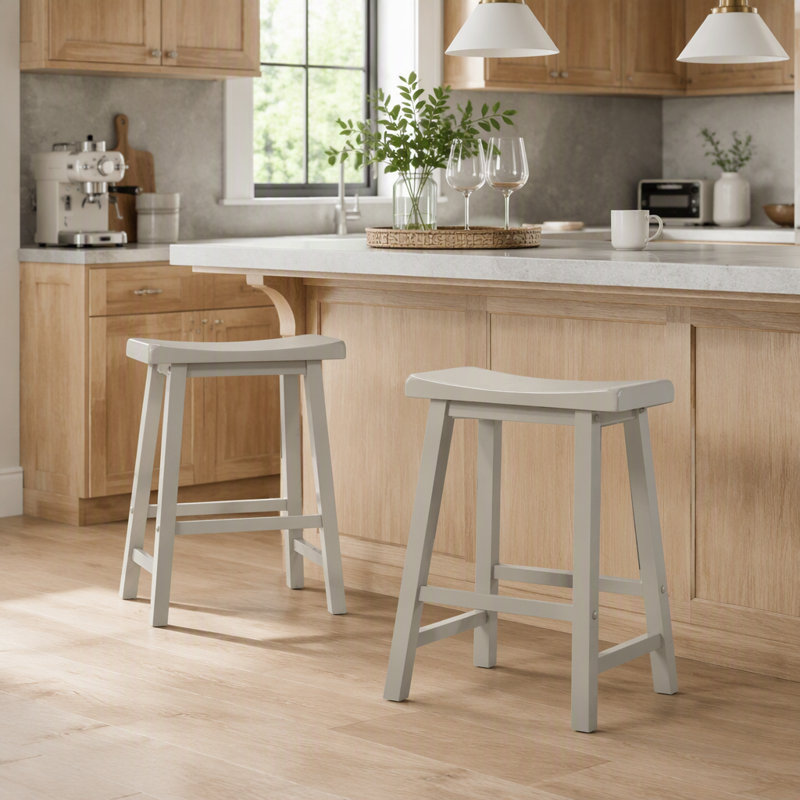 Ensemble de 2 tabourets de comptoir ergonomiques sans dossier gris clair de 17,5 po Alonzo