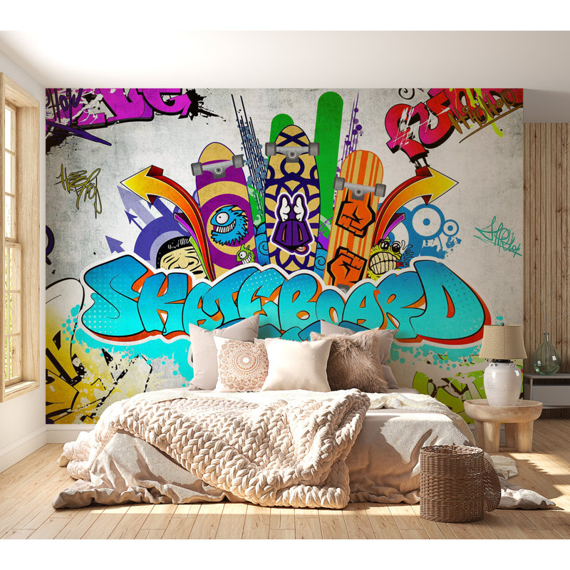 Murale Peel & Stick Street Art - Équipe de planche à roulettes, L 57 po x L 41 po
