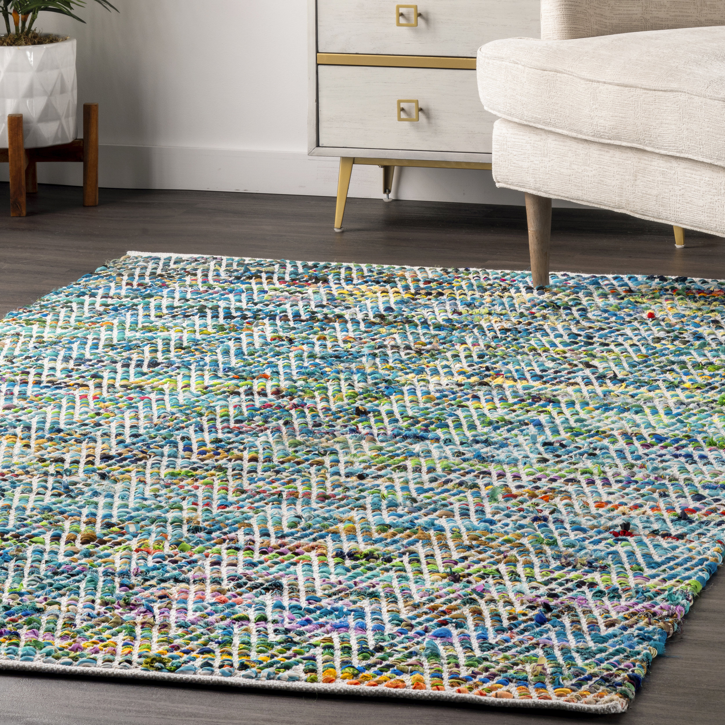 Tapis Touffeté à La Main Laine Verte Style Peau De Tigre - 8x5 Pieds, Moderne