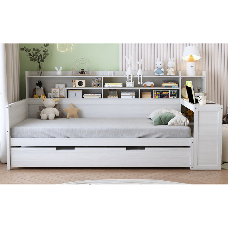 Lits en bois multifonctionnels, conception de rangement blanc antique pour les espaces compacts