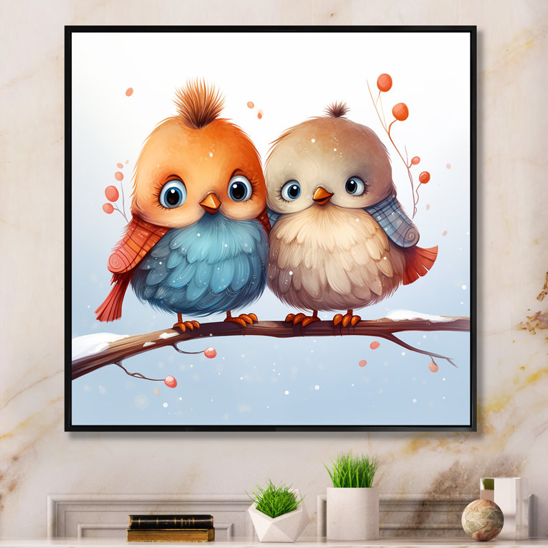 «Winter Winter Bird Lovers For Nursery I», art mural oiseau, Cadre flottant noir, H 30 po x l 30 po x P 1,5 po