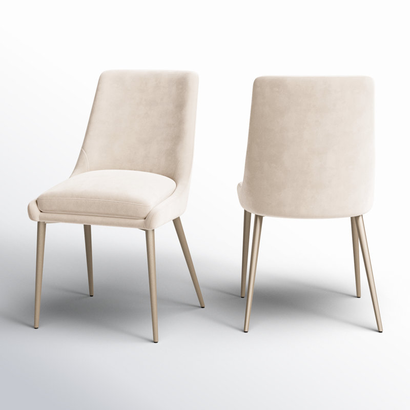 Linen Blend Metal Side Chair Dining Chair, Champagne, Cream