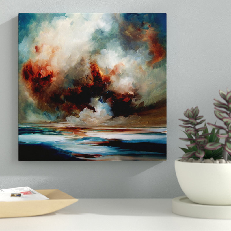 « energy heat », peinture sur toile tendue, H 18 po x l 18 po x P 1,5 po, Toile avec cadre noir, Pas de tapis