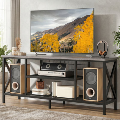 Thalassa 59'' W Industrial TV Stand for TVs up to 65'' with 4 Open Storage Compartments and Soundbar Shelf