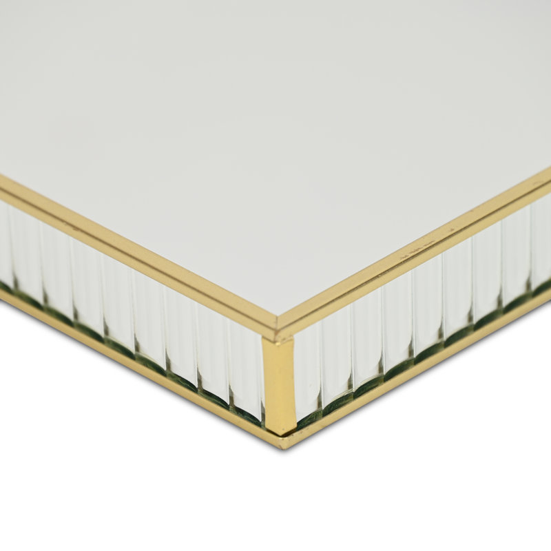 Plateau carré en verre cannelé Veldra, Doré, H 1,45 po x l 11,75 po x P 11,75 po