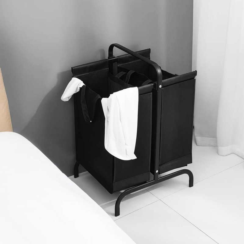 110L Black Cloth 2 Laundry Basket With Lid, Sorting Cards For , Clothes Large Hamper Storage