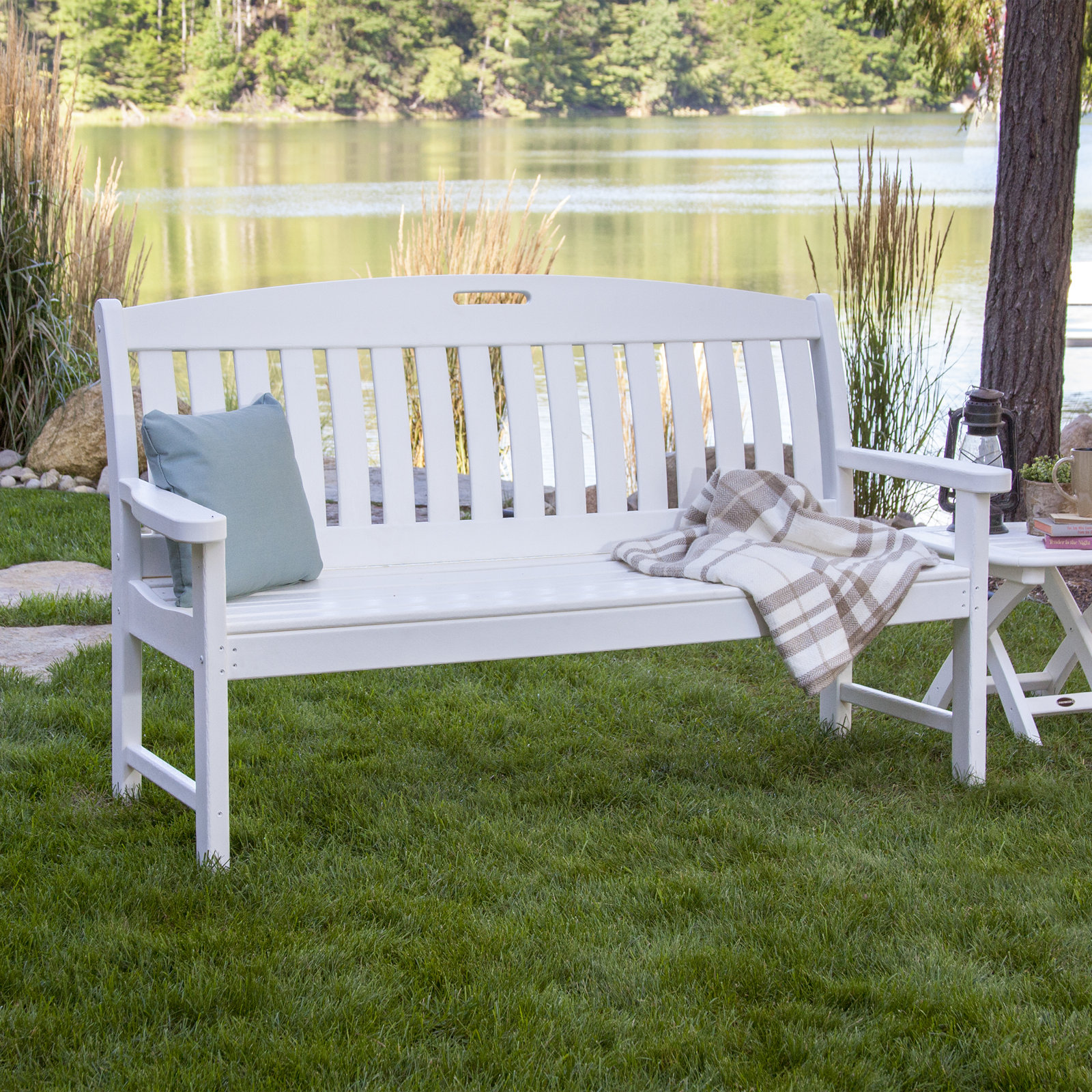 POLYWOOD® Nautical 64" Garden Bench, White, 37.5" H x 63.75" W x 25" D