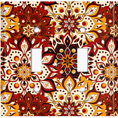 Red Tan Bundle Mandala Flowers Tile Patterned 2 - Gang Toggle Light Switch Standard Wall Plate