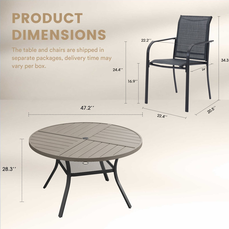 6-Person Outdoor Patio Dining Set With Round Table, Gray Woodlike/Gray