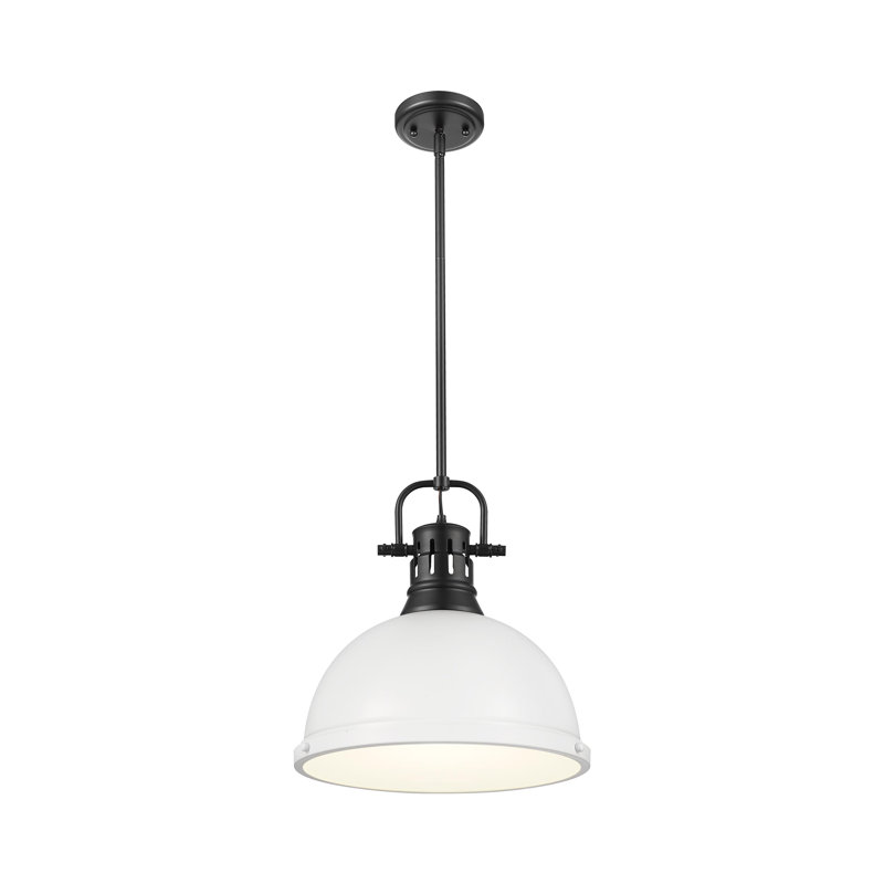 Luminaire suspendu 1 lumière avec tige Bryceton, Noir mat, Blanc mat