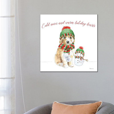 Holiday Paws IV On White by Beth Grove - Wrapped Canvas Print