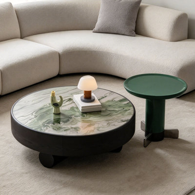 Modern round natural stone coffee table set