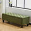 Banc avec revêtement bouclé, espace de rangement, pieds en bois d'hévéa, capacité de 136 kg, capitonnage à boutons et surpiqûres en losange, idéal pour la décoration du salon, 132 cm (L) x 44 cm (l) x 46 cm (H), rangement, support, charnières souples