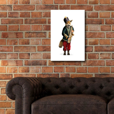 Epic Art 'Fox Saxaphone'  by John Hovenstine Acrylic Glass Wall Art, 16" x 24"