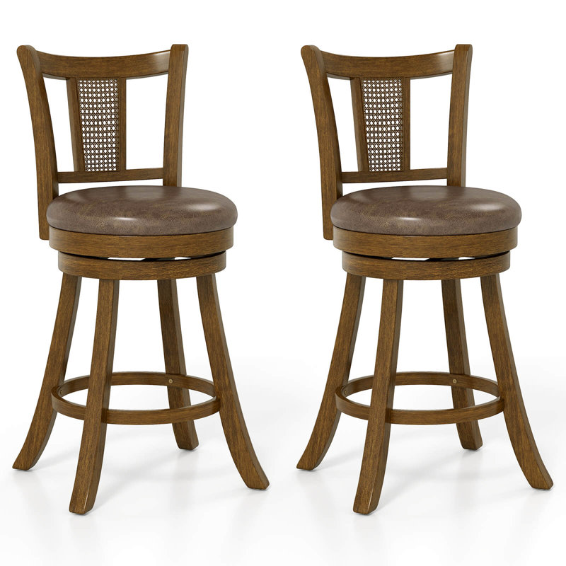 Set of Bar Stools Swivel Bar Chairs with Backrest & Footrest, 2, Counter Stool (25” Seat Height)