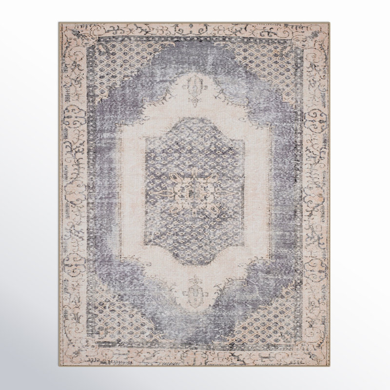 Tapis oriental gris / beige Geraud, Rectangle de 7 pi 6 po x 9 pi 6 po