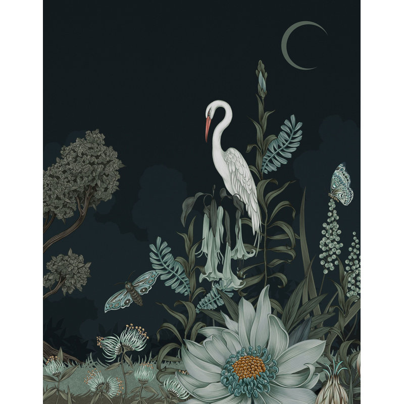 Night Heron Mural | Pre-pasted / Mural - 96" x 124", Ebony