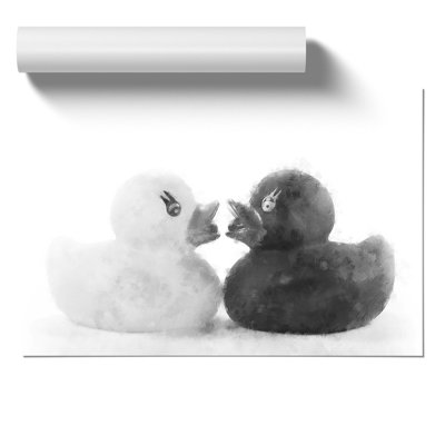 Rubber Ducks Opposites Attract Painting - Frameless Print