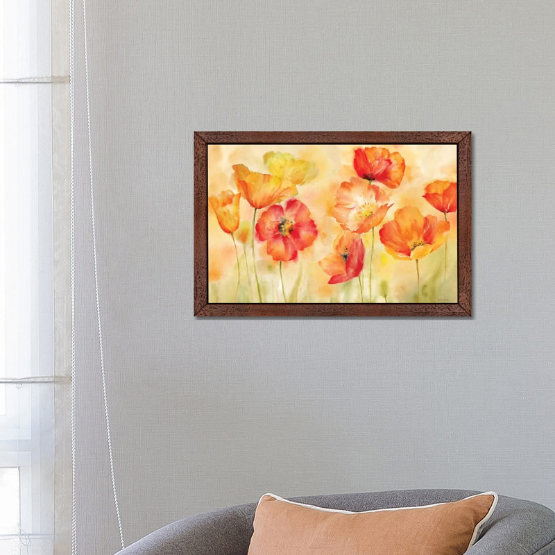 Watercolor Poppy Meadow Spice Landscape by Cynthia Coulter - Print on Canvas, 101.6 cm H x 66.04 cm W, Brown Framed