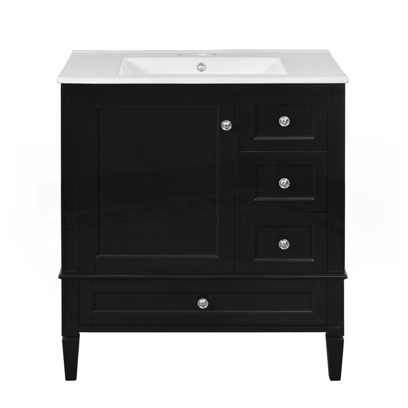 Meuble-lavabo 30 po avec lavabo en céramique, Noir, noir, noir, noir