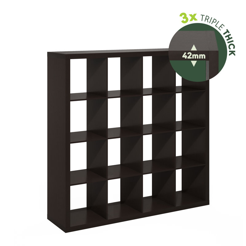 Organisateur de rangement cubique, Chêne foncé, (16 tablettes) H 56,85 po x l 57,4 po x P 15,35 po
