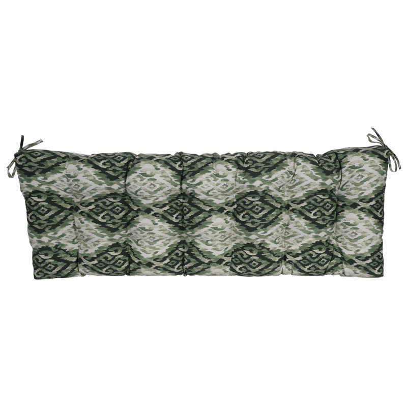 Tufted Outdoor Bench Cushion, Green/Lakat Mineral Abstract, 55" W x 19" D