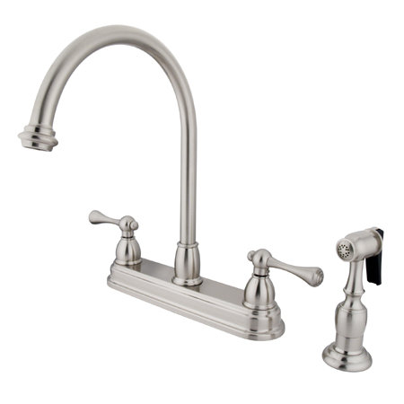 Kingston Brass Vintage Two-Handle 4-Hole 8" Centerset Kitchen Faucet with Side Sprayer, Brushed Nickel, Lever