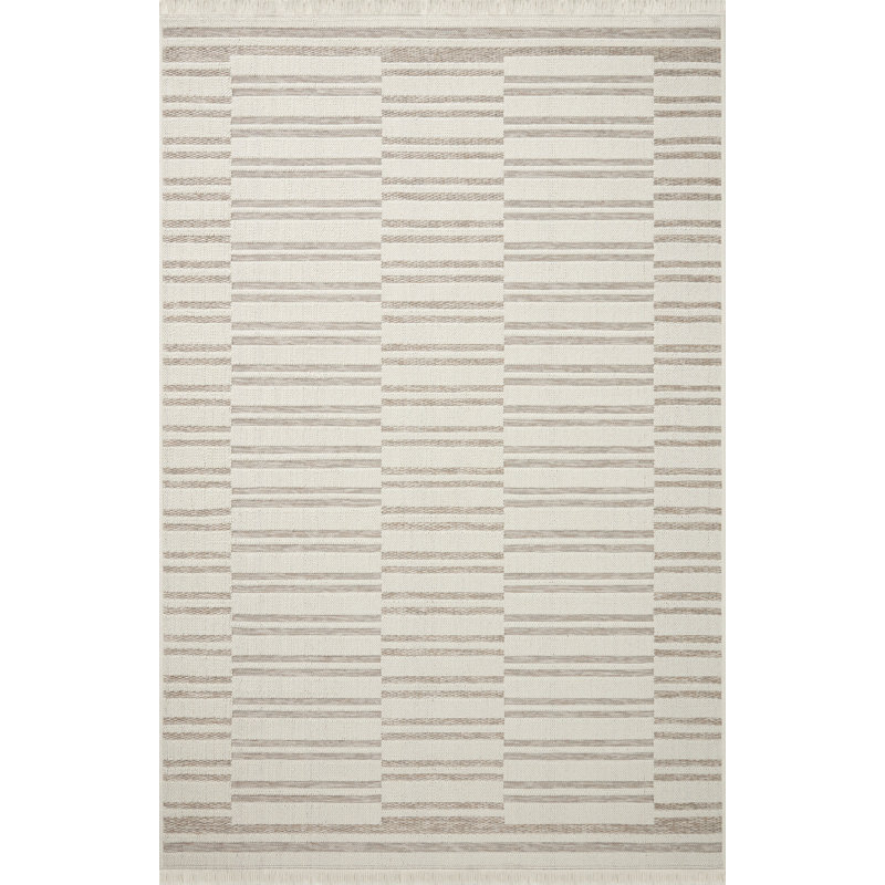 Ivory and Dove Geometric Hand-knotted Wool Rug 3'9" x 5'9"