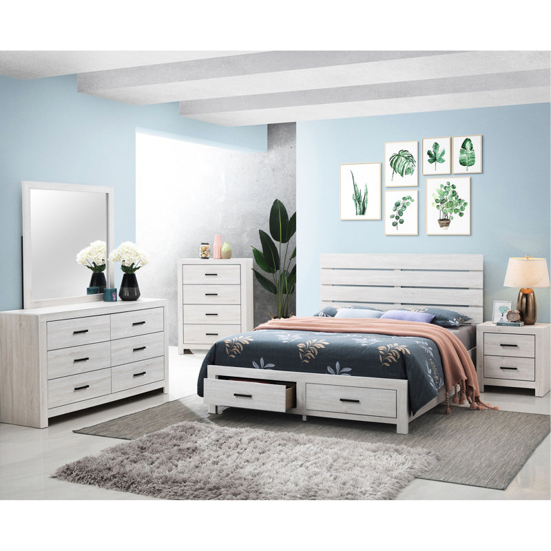 Table de chevet 2 tiroirs pour chambre à coucher Coastal White, Blanc