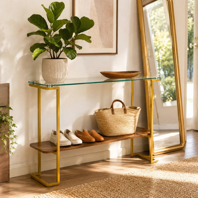 Console Mid-Century à 2 niveaux en verre