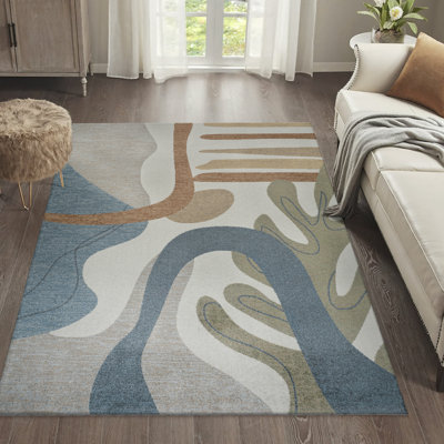 Jasian Abstract Glam Botanical Machine-Washable Cream/Multi Rug