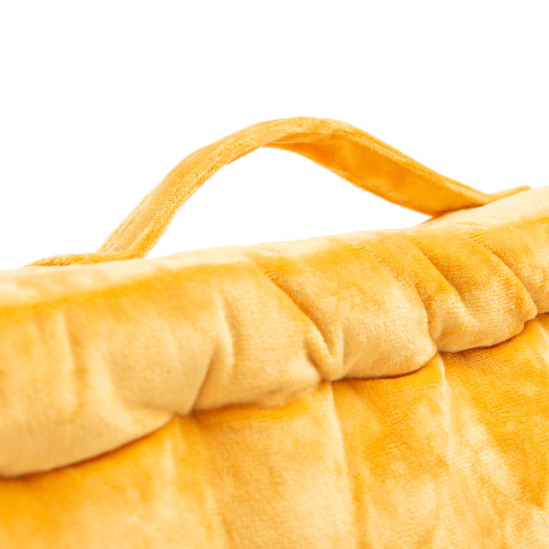 Belia Yellow Velvet Square Floor Pillow with Handle