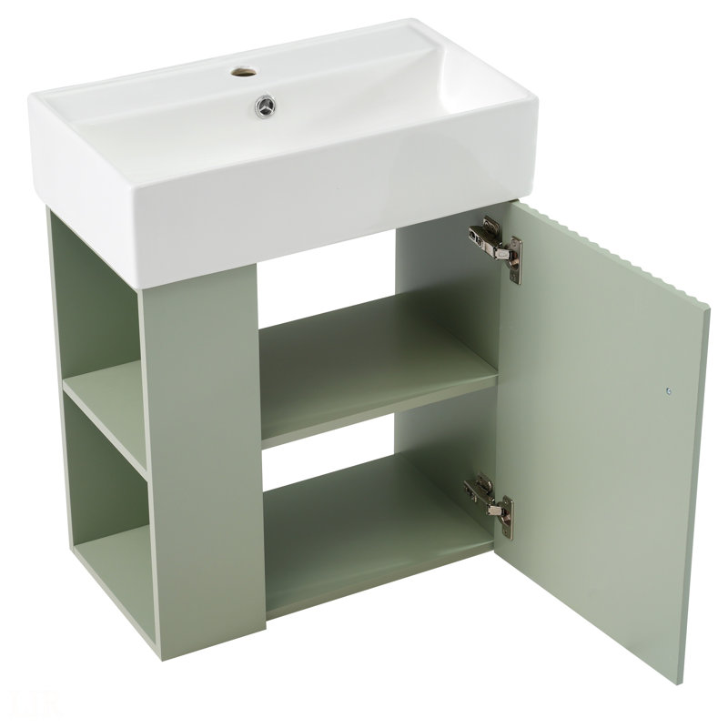 21.6 Inch Modern Floating Bathroom Vanity With Ceramic Basin - Perfect For Small Bathrooms, Left Side Storage, Bathroom Vanity