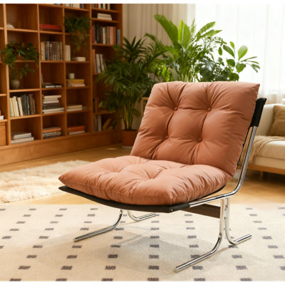 Fauteuil en cuir, fauteuil d'appoint moderne à haut dossier, chaises de salon avec pieds en métal et rembourrage doux, chaises de canapé pour le bureau personnel, la chambre à coucher, la salle à manger (brun - 1 pièce)