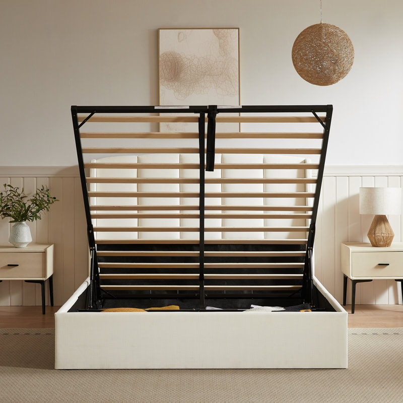 Balynda Upholstered Storage Platform Bed, White, Full / Double