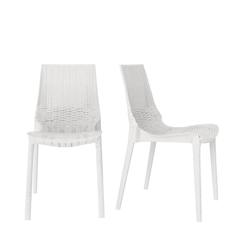 Gerena Premium All-Weather Wicker Outdoor Stacking Dining Side Chair, White
