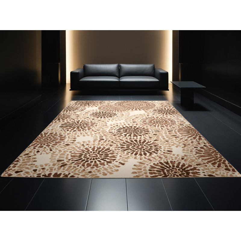 Machine Washable Templeton Pita Bread Global Inspired Block Print Rug in Beige – Beige Binding, 2x5