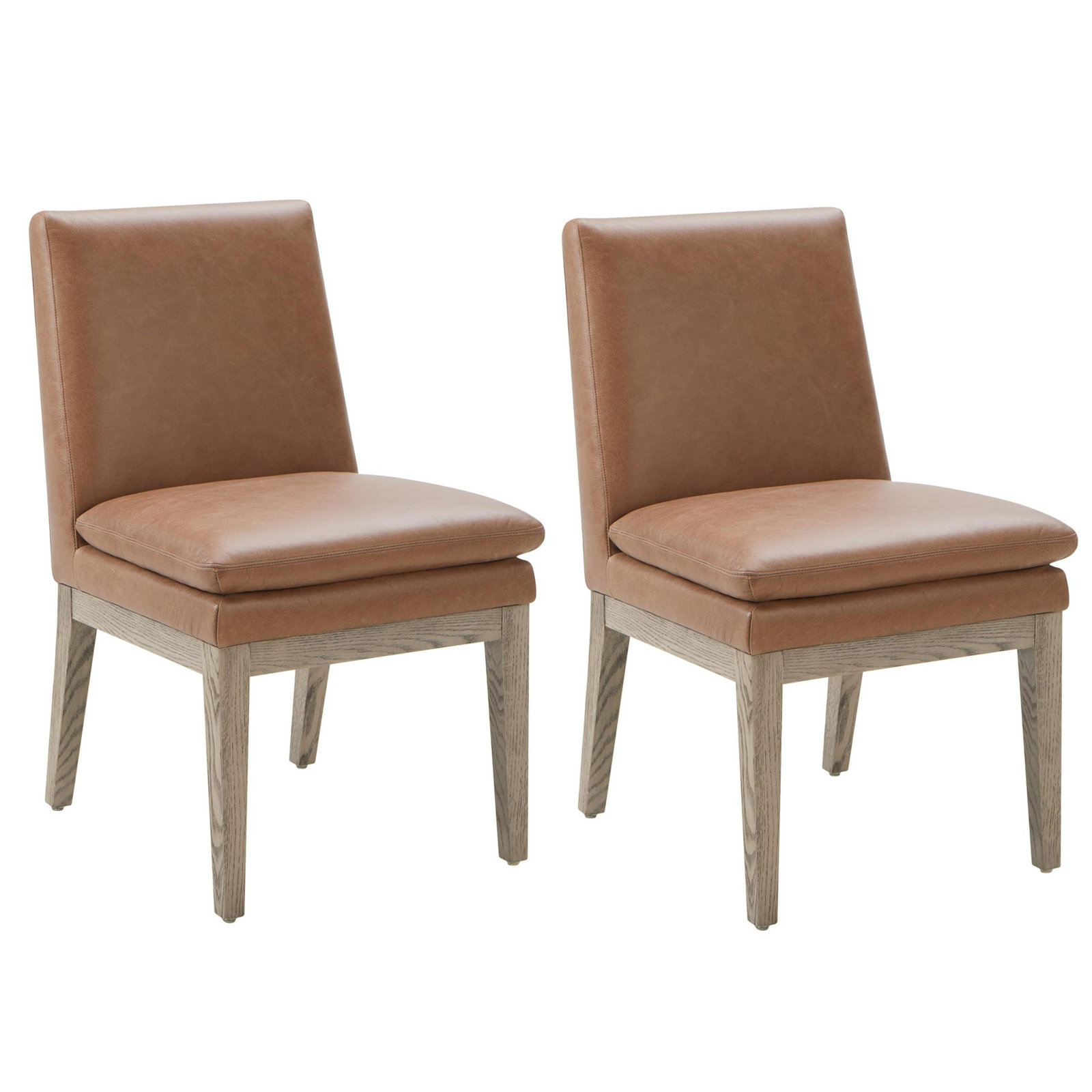 Bethea Leather Upholstered Dining Chair, Genuine Leather Marseille Saddle